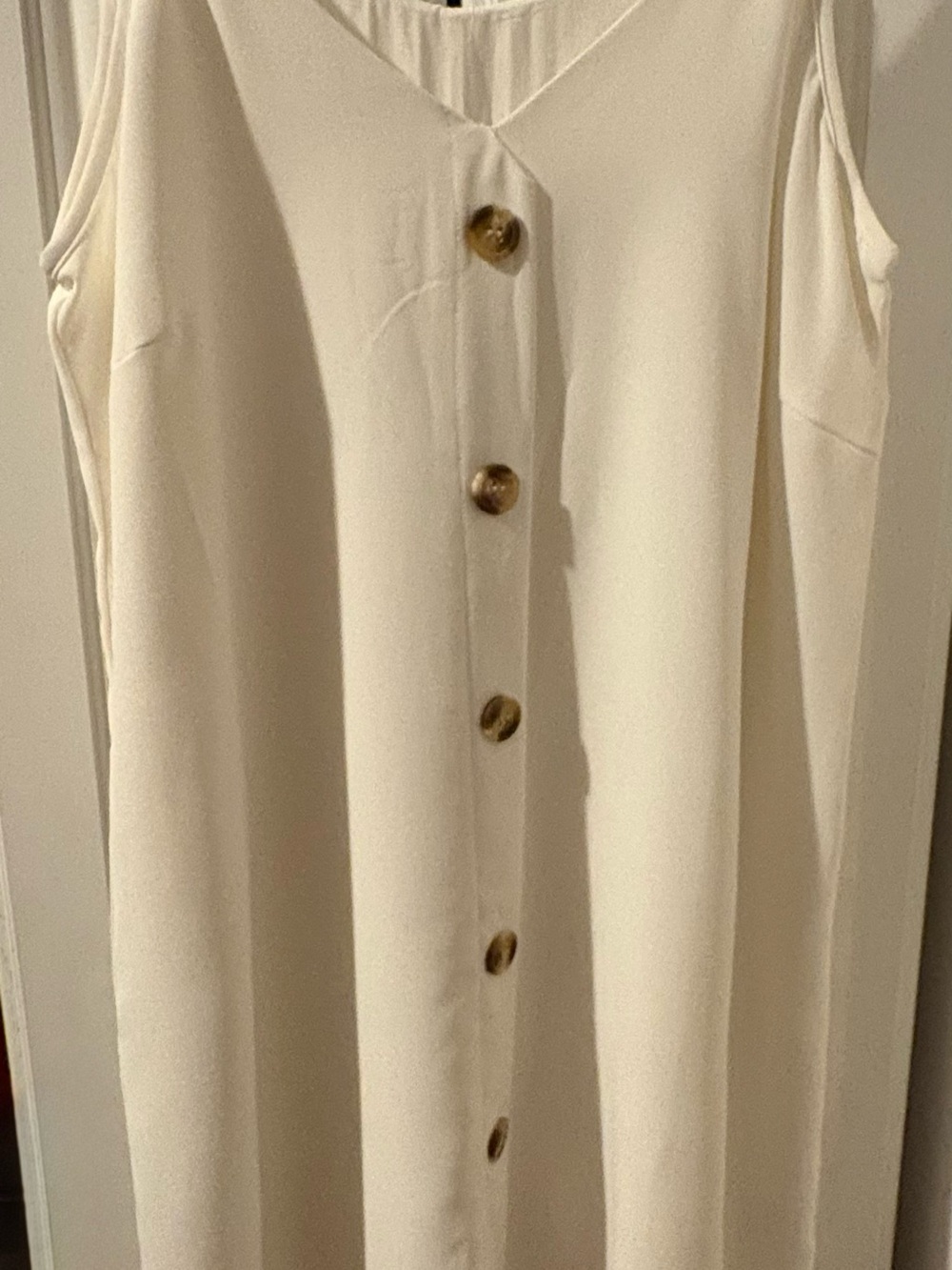 Cream Button-Front Sleeveless Dress